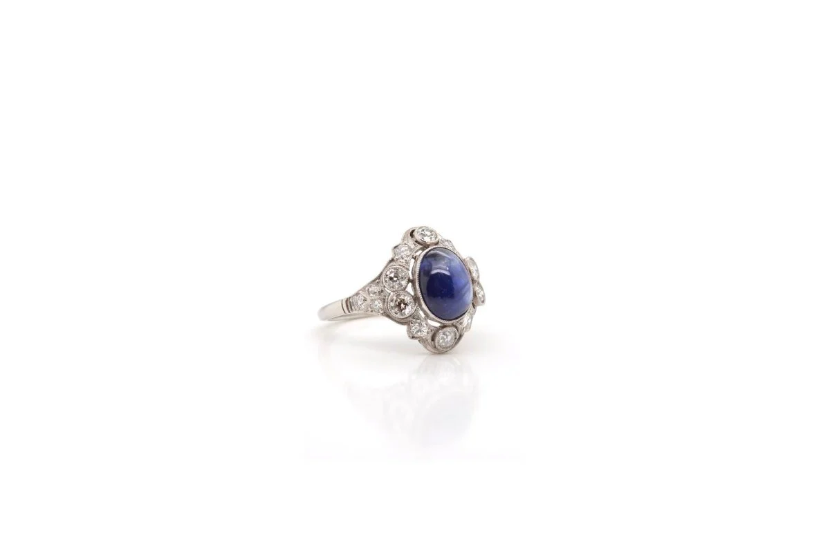 Bague ancienne saphir cabochon en platine - Image 3