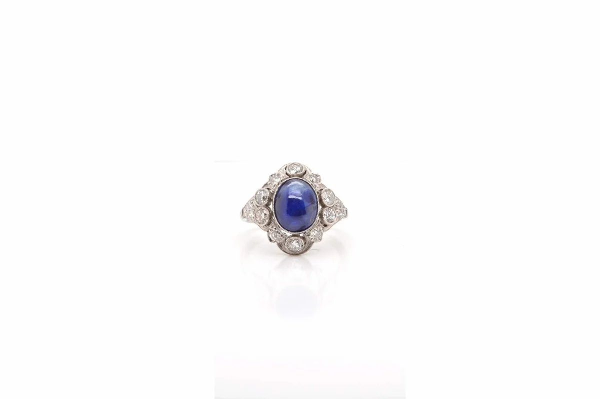 Bague ancienne saphir cabochon en platine - Image 4