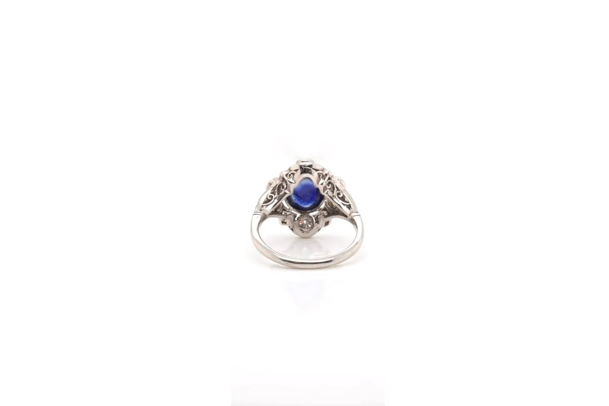 Bague ancienne saphir cabochon en platine - Image 5