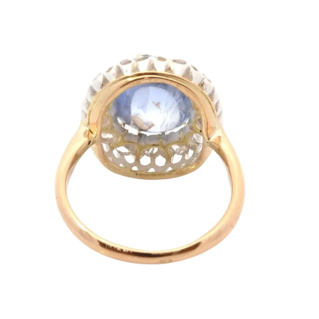 Bague Entourage en or jaune, platine, saphir et diamants - Image 4