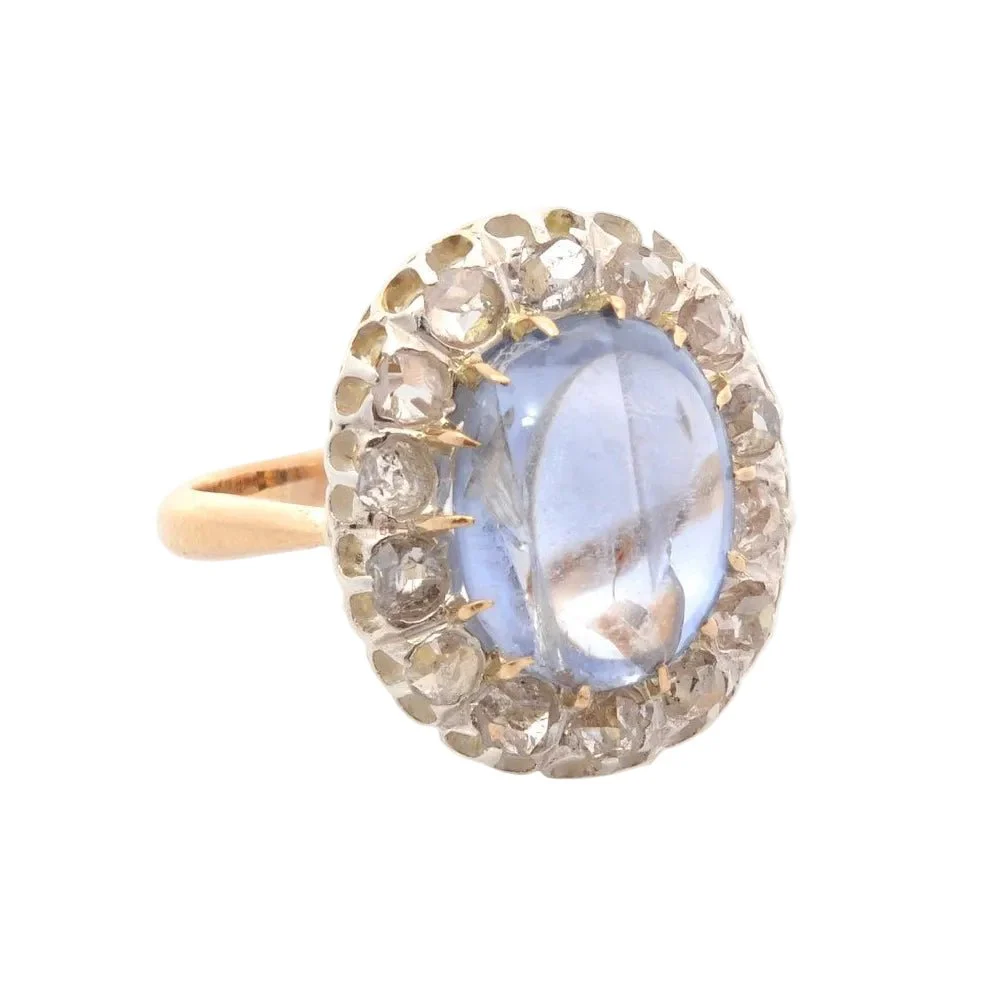 Bague Entourage en or jaune, platine, saphir et diamants - Image 5