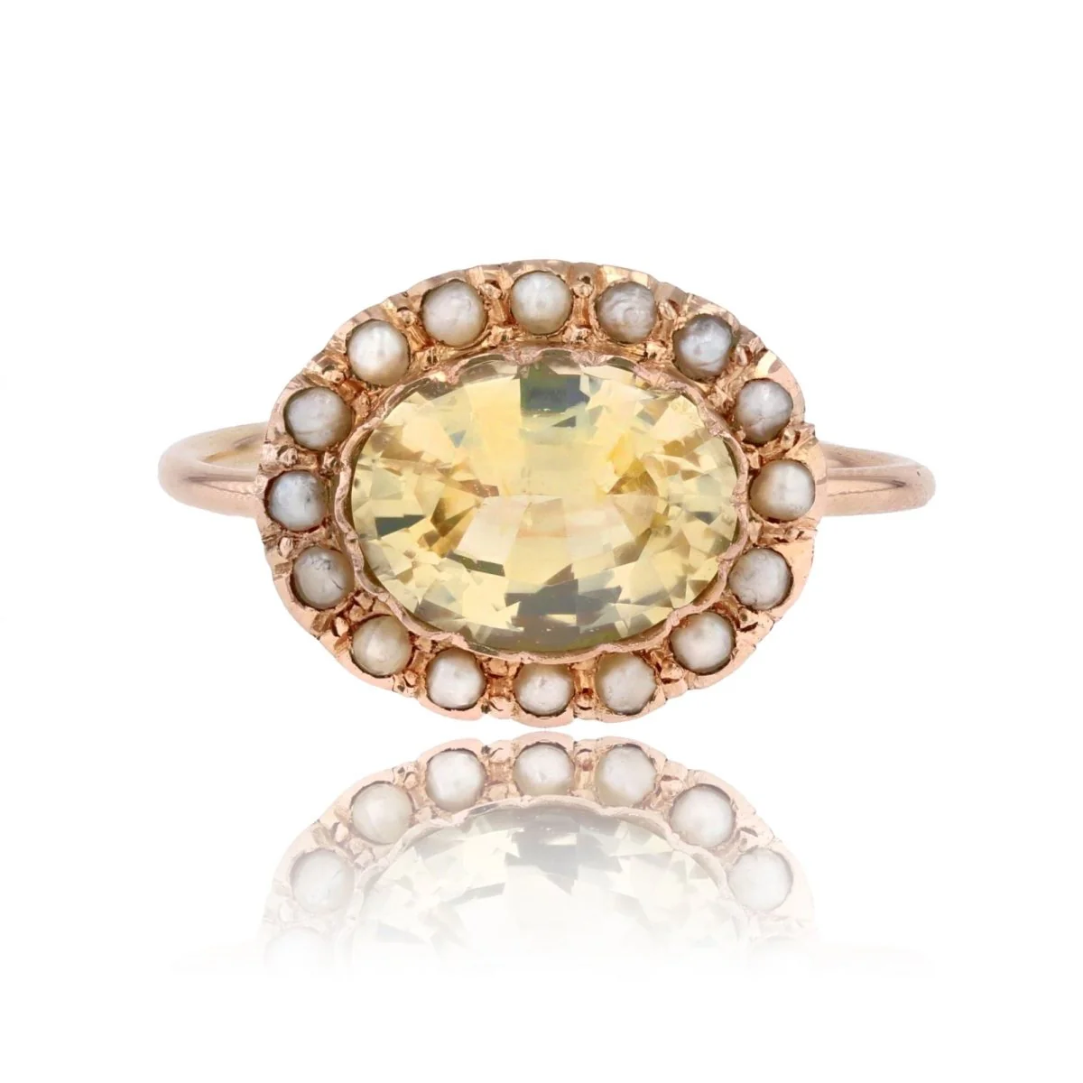 Bague Marguerite en or rose, saphir et perles