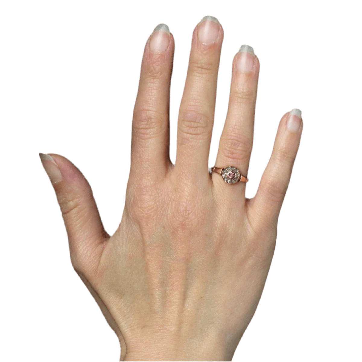 Bague Entourage en or rose, saphir et diamants - Image 2