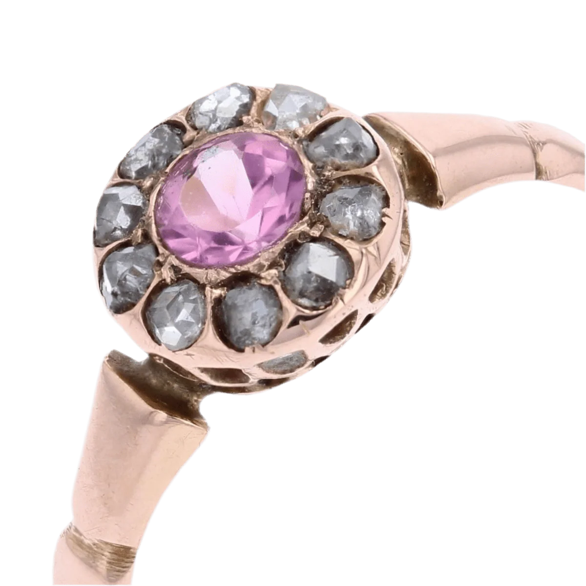 Bague Entourage en or rose, saphir et diamants - Image 7