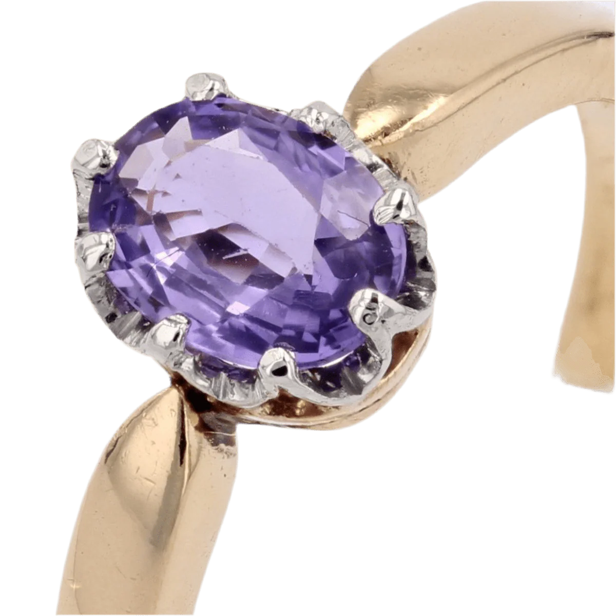 Bague Solitaire en or jaune, or blanc et saphir - Image 7