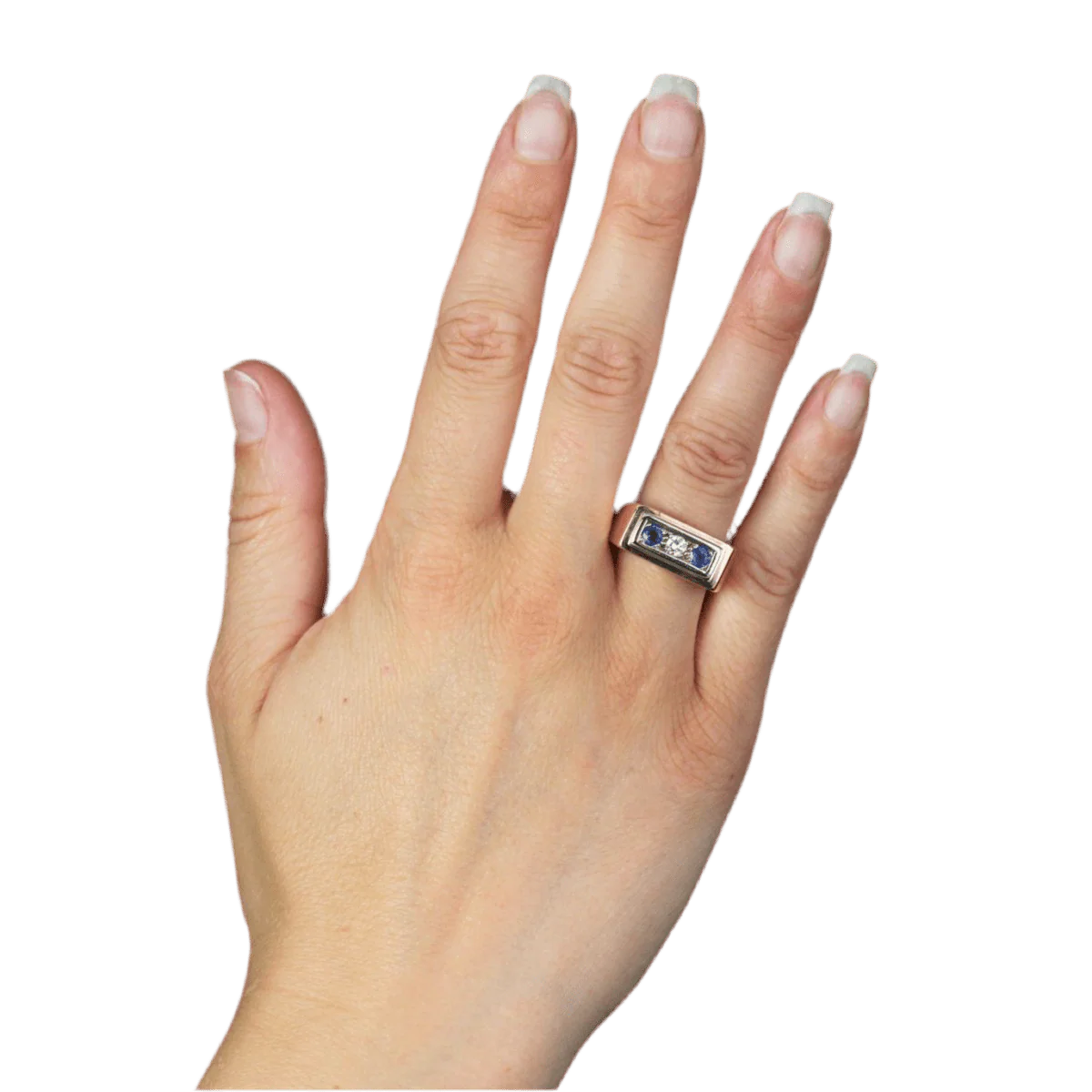 Bague Chevalière en or rose, saphirs et diamant - Image 2