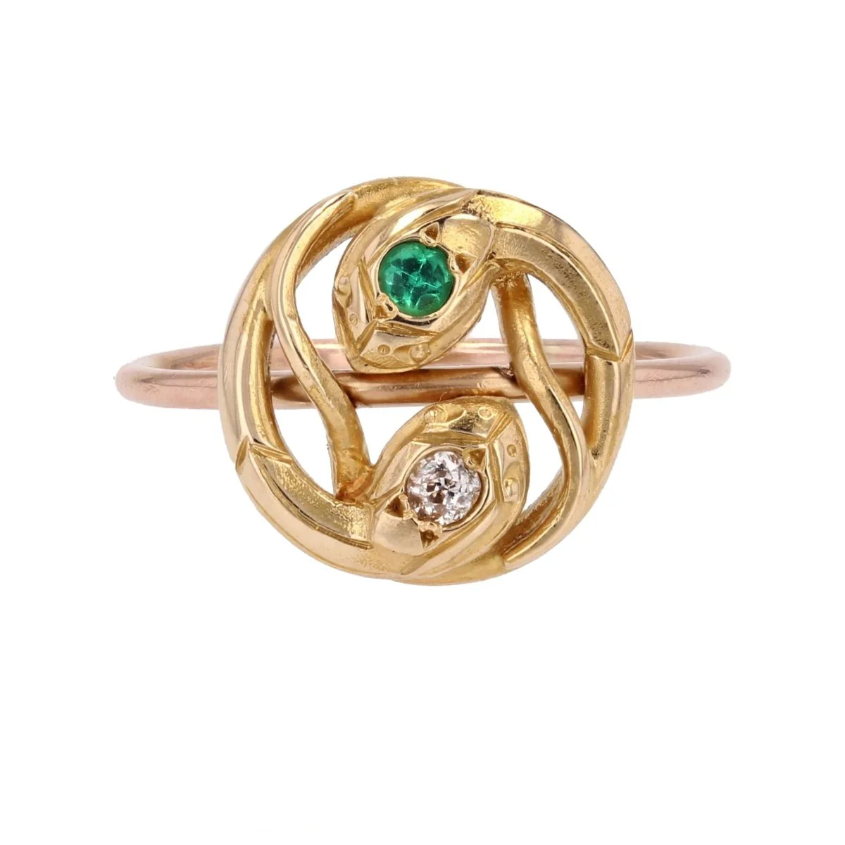Bague Toi & Moi en or jaune, or rose, émeraude et diamant