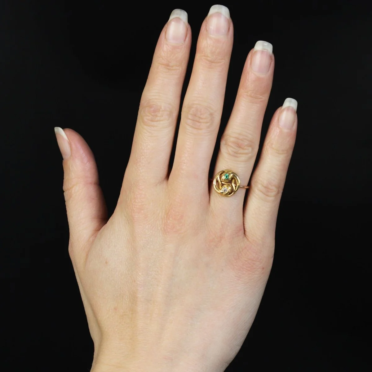 Bague Toi & Moi en or jaune, or rose, émeraude et diamant - Image 2