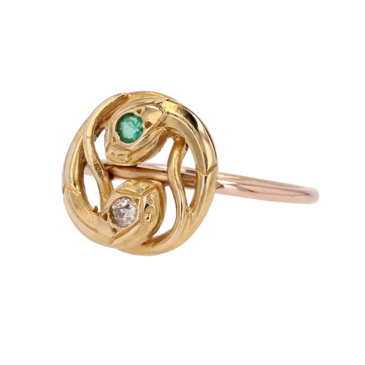Bague Toi & Moi en or jaune, or rose, émeraude et diamant - Image 3