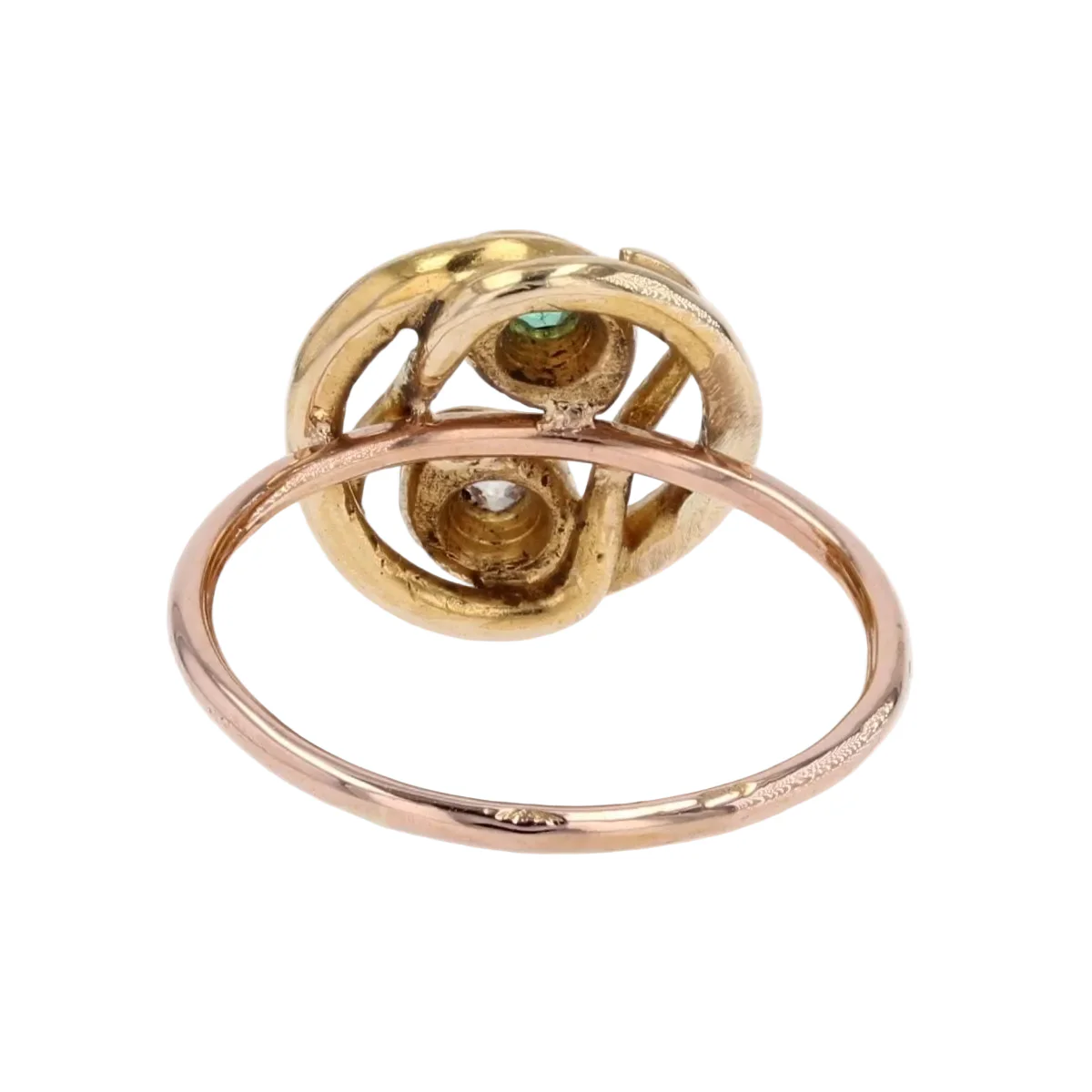 Bague Toi & Moi en or jaune, or rose, émeraude et diamant - Image 4
