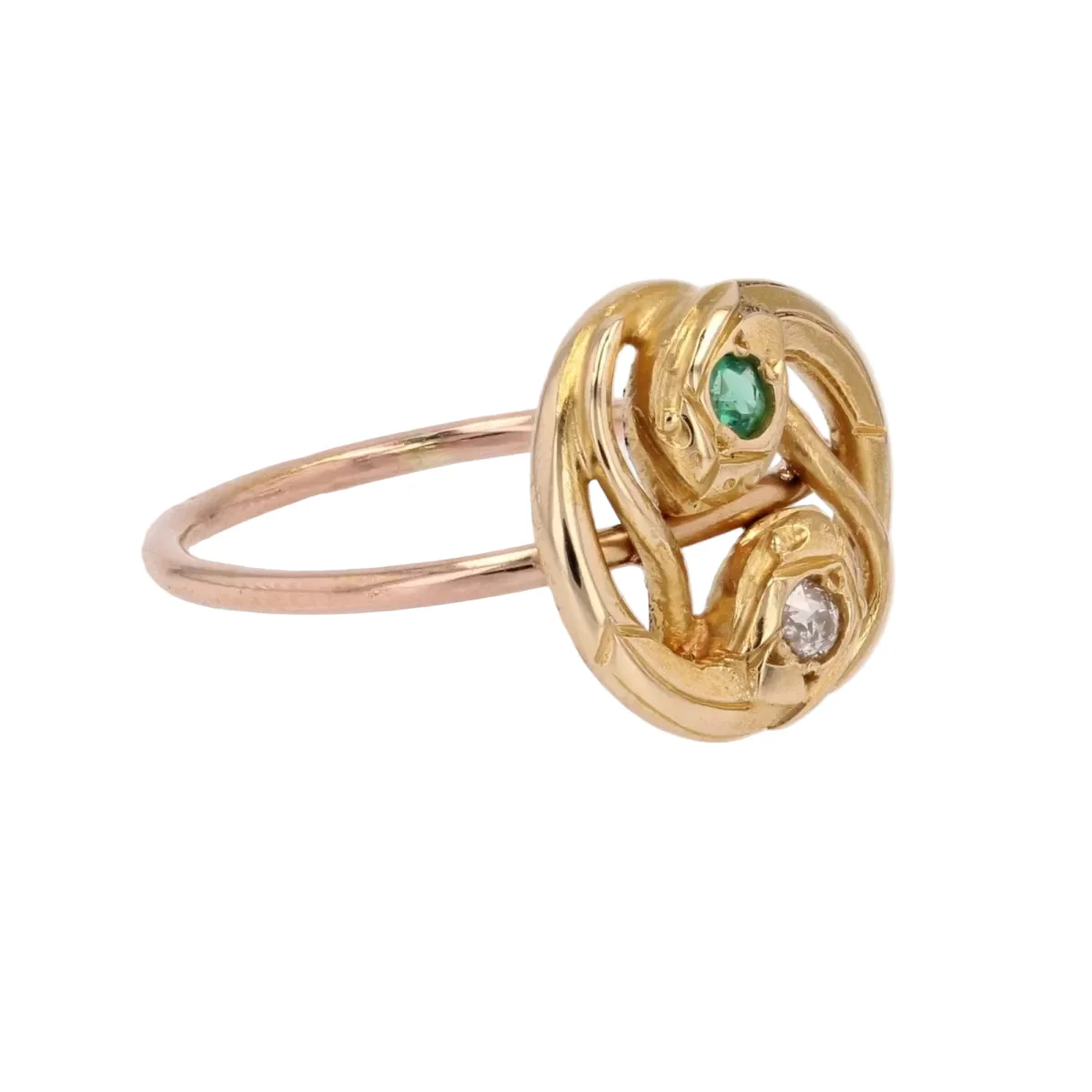 Bague Toi & Moi en or jaune, or rose, émeraude et diamant - Image 5