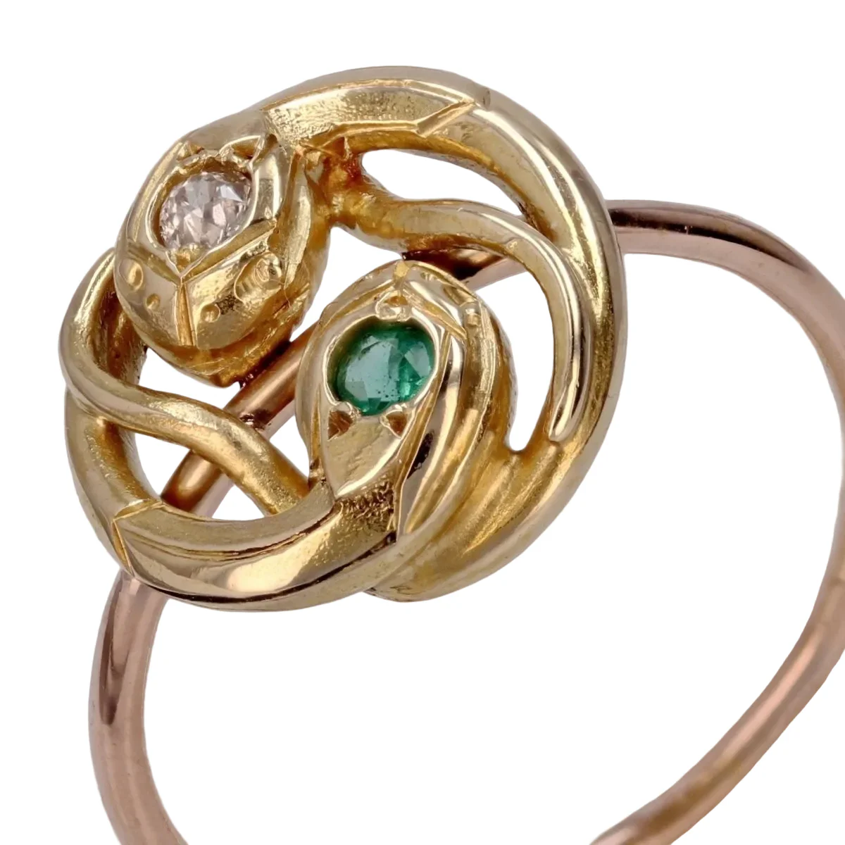 Bague Toi & Moi en or jaune, or rose, émeraude et diamant - Image 7