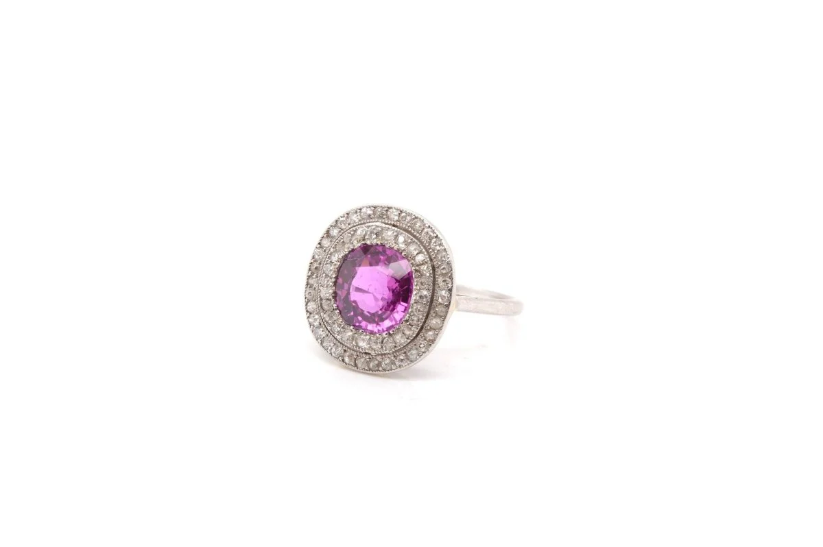 Bague ancienne sertie d'un saphir rose et de diamants - Image 4