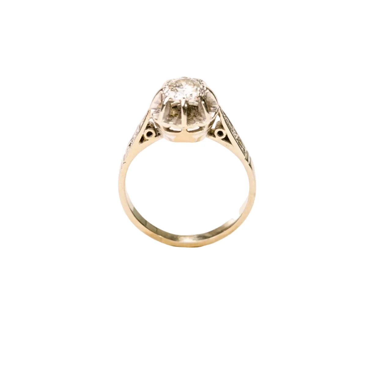 Bague ancienne, solitaire diamant en serti illusion, en or blanc et platine - Image 3