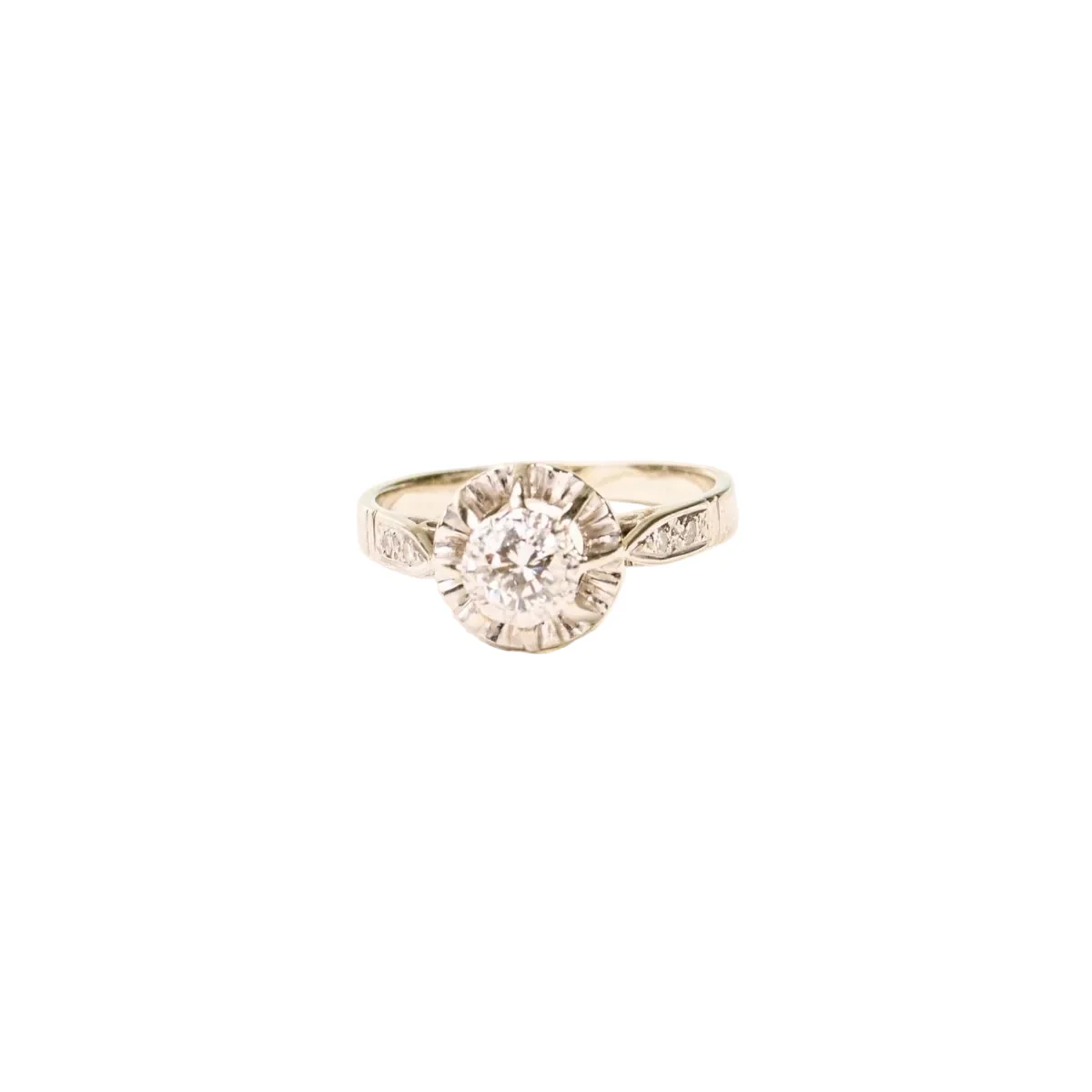 Bague ancienne, solitaire diamant en serti illusion, en or blanc et platine - Image 4