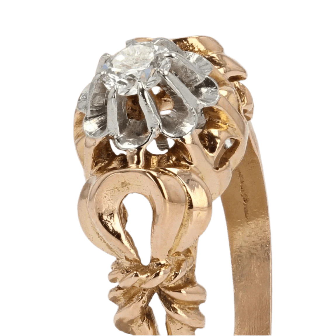 Bague Solitaire en or jaune, platine et diamant - Image 7
