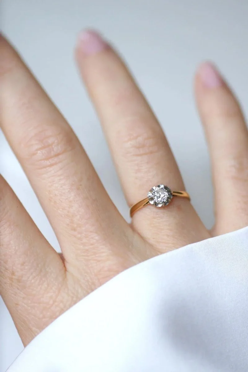 Solitaire Ancien Diamant 0,35Ct Or et Platine - Image 3