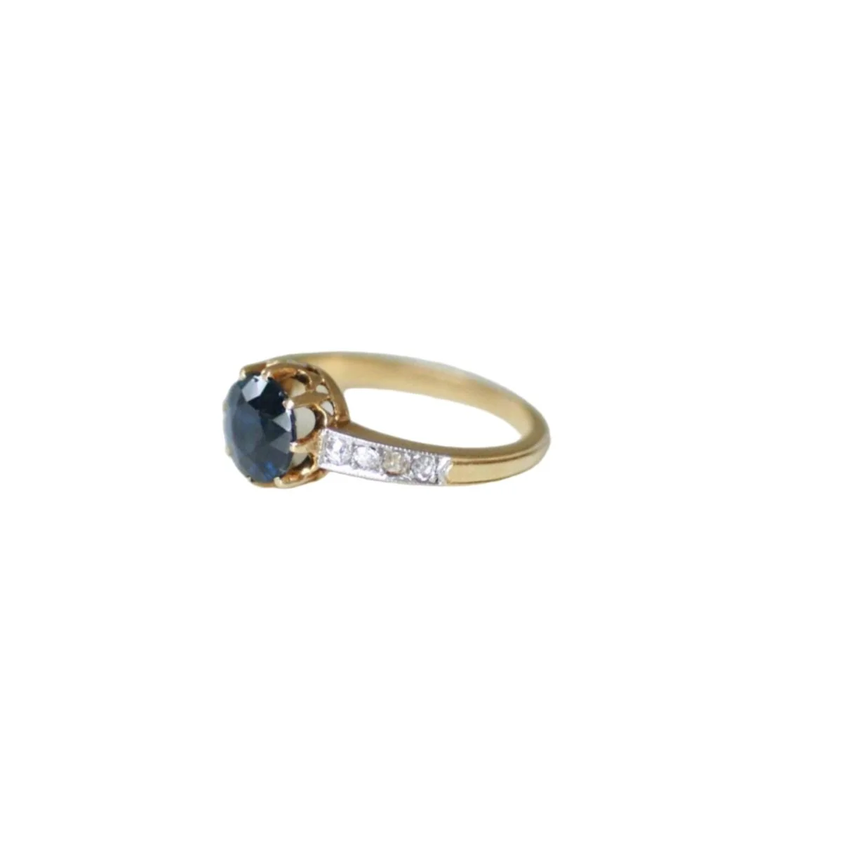 Bague Ancienne Solitaire Saphir 1,50 Cts et Diamants - Image 3