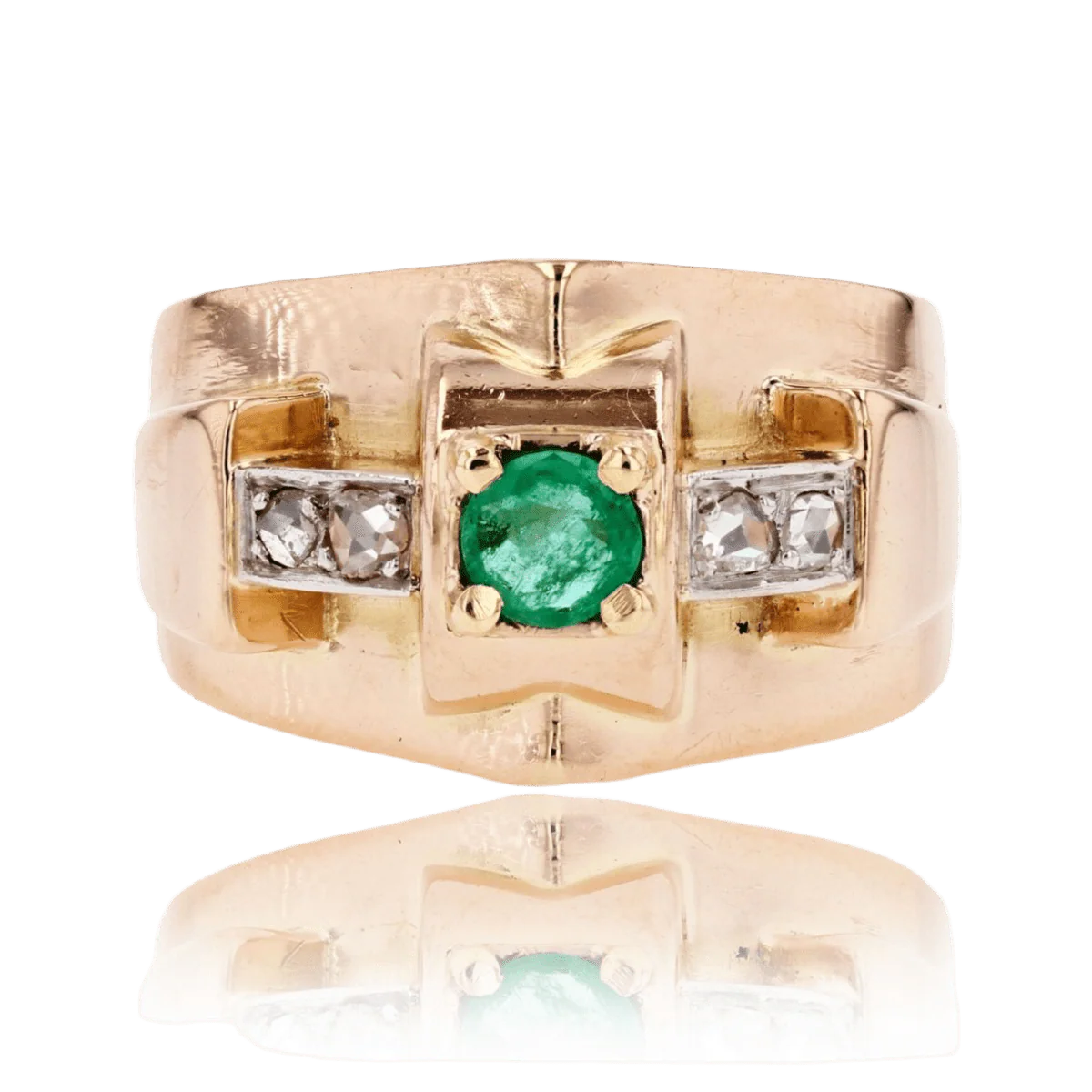 Bague Tank en or rose, platine, émeraude et diamants