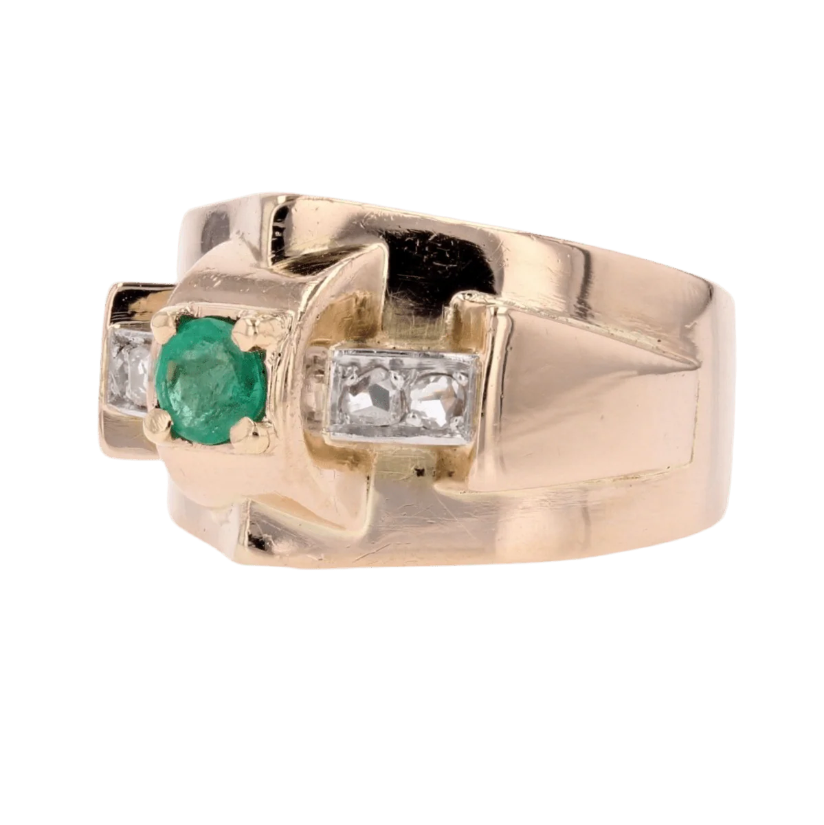 Bague Tank en or rose, platine, émeraude et diamants - Image 2
