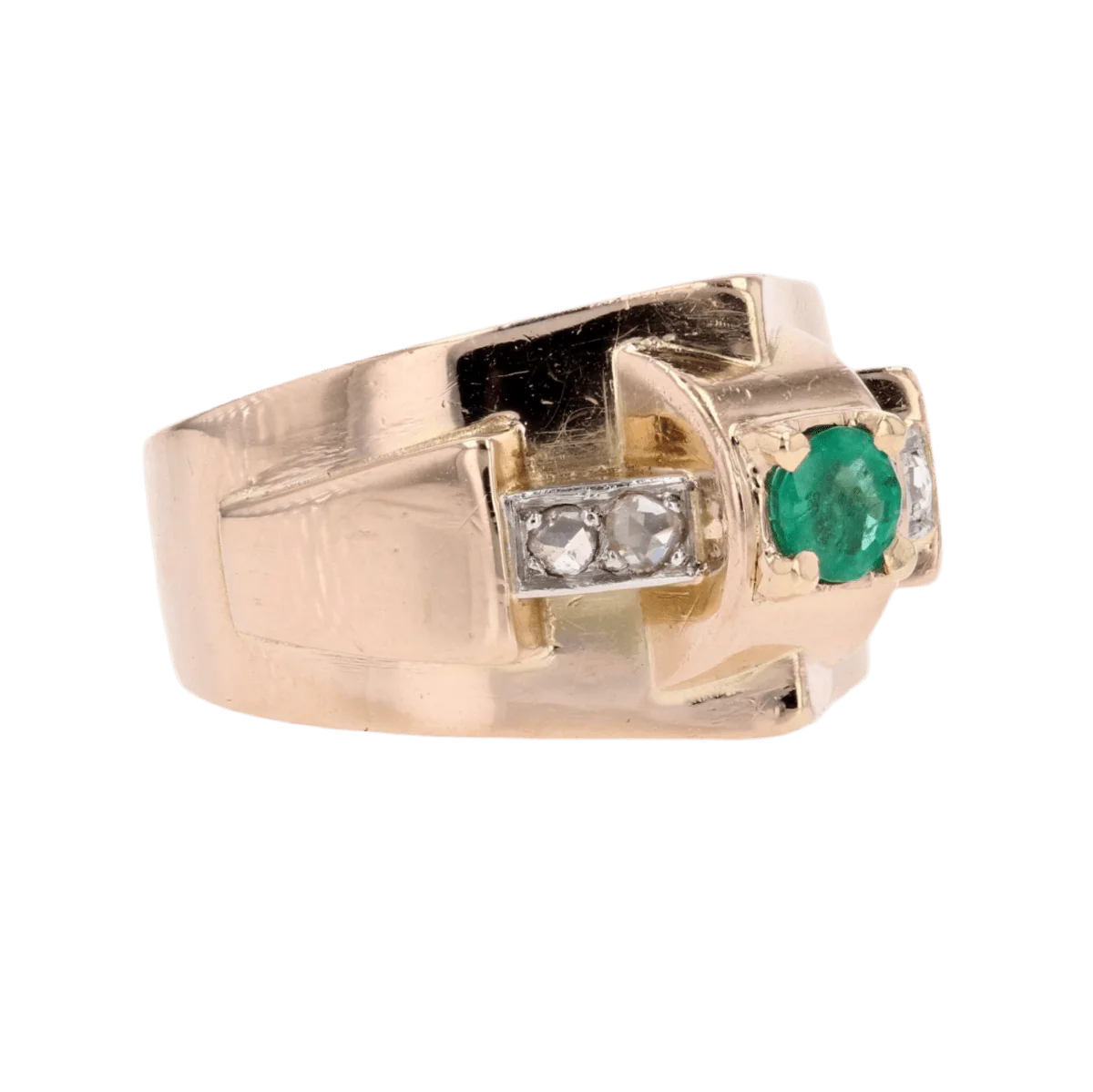 Bague Tank en or rose, platine, émeraude et diamants - Image 4