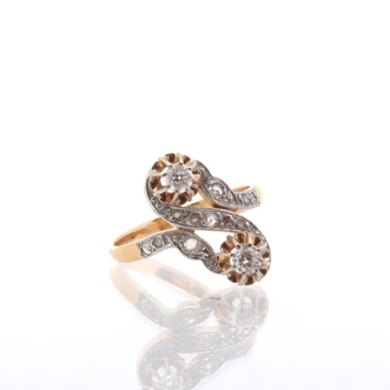 Bague ancienne toi et moi diamants en or et platine - Image 2