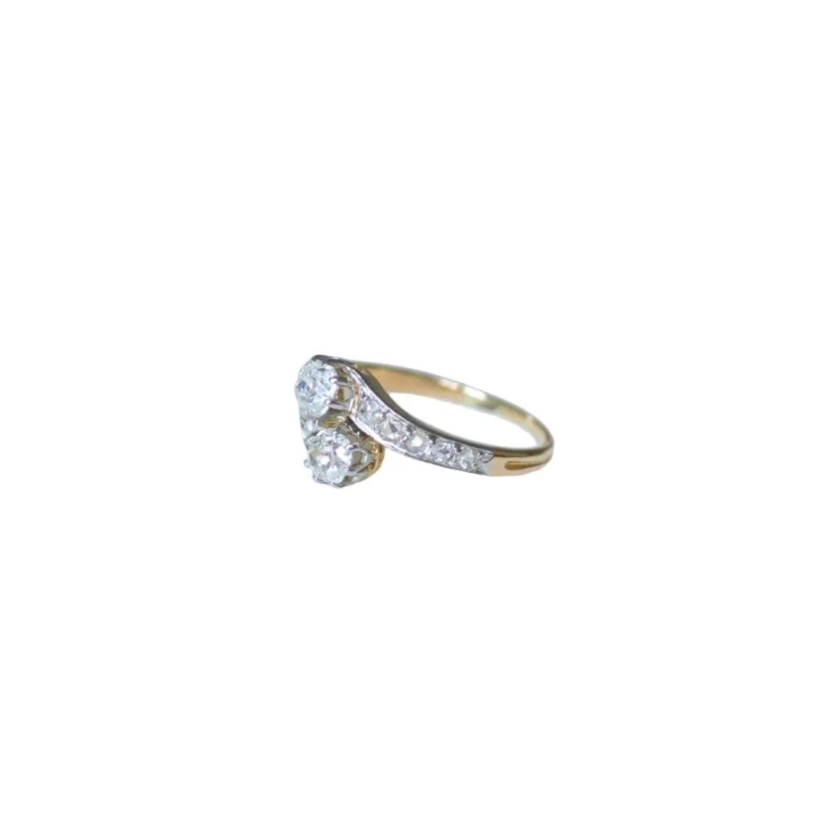 Bague Toi et Moi en or jaune, platine, et diamants - Image 4
