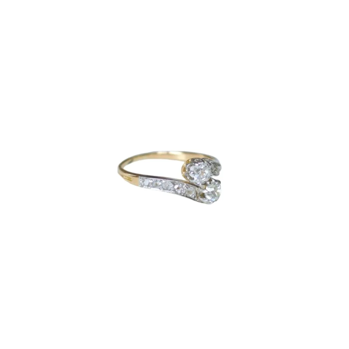 Bague Toi et Moi en or jaune, platine, et diamants - Image 6