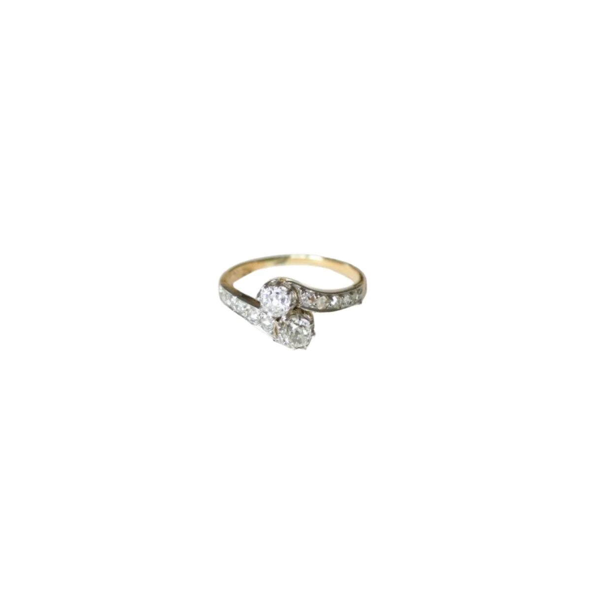 Bague Toi et Moi en or jaune, platine, et diamants - Image 7