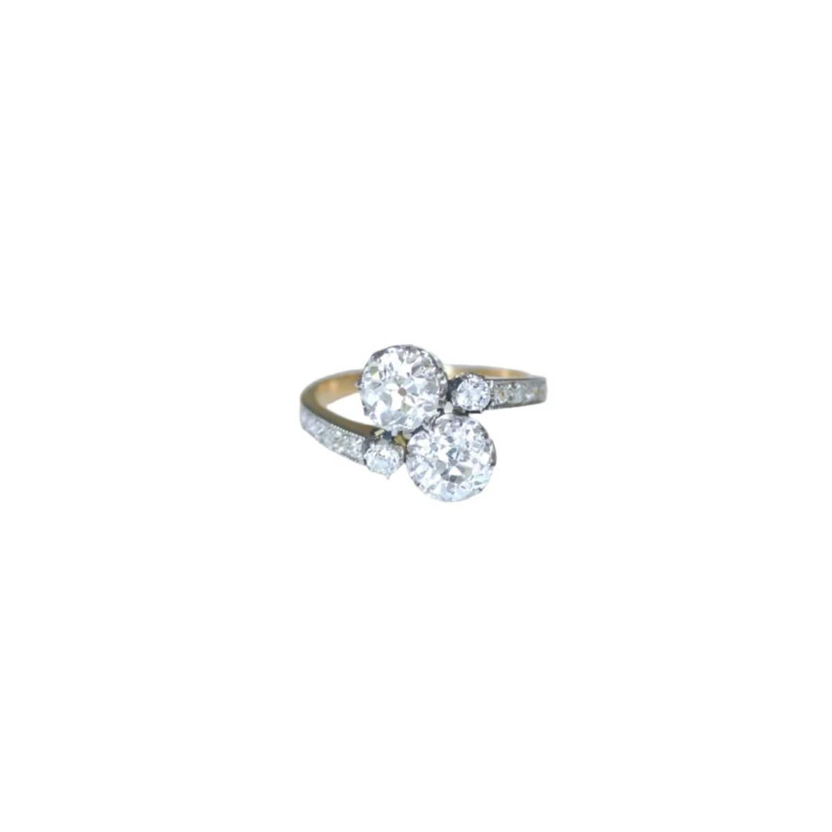 Bague Toi et Moi en or jaune, platine, et diamants - Image 3