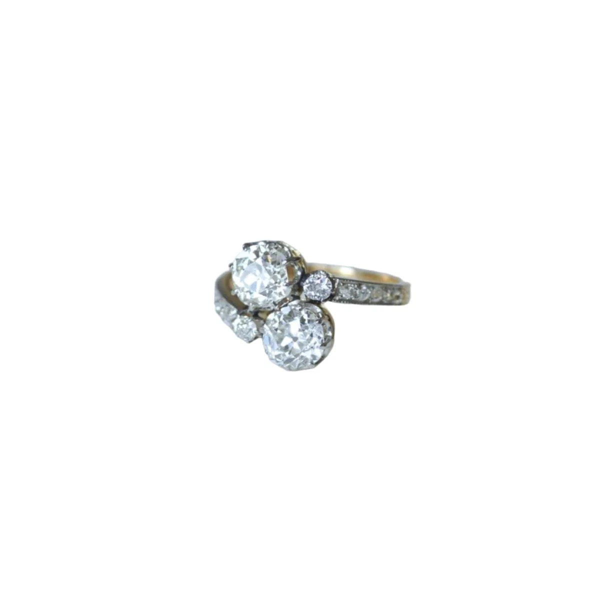 Bague Toi et Moi en or jaune, platine, et diamants - Image 4