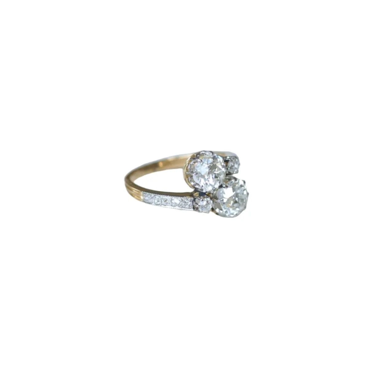 Bague Toi et Moi en or jaune, platine, et diamants - Image 6