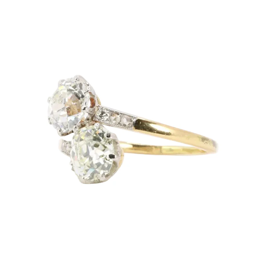 Bague Toi & Moi en or jaune, platine et diamants - Image 3