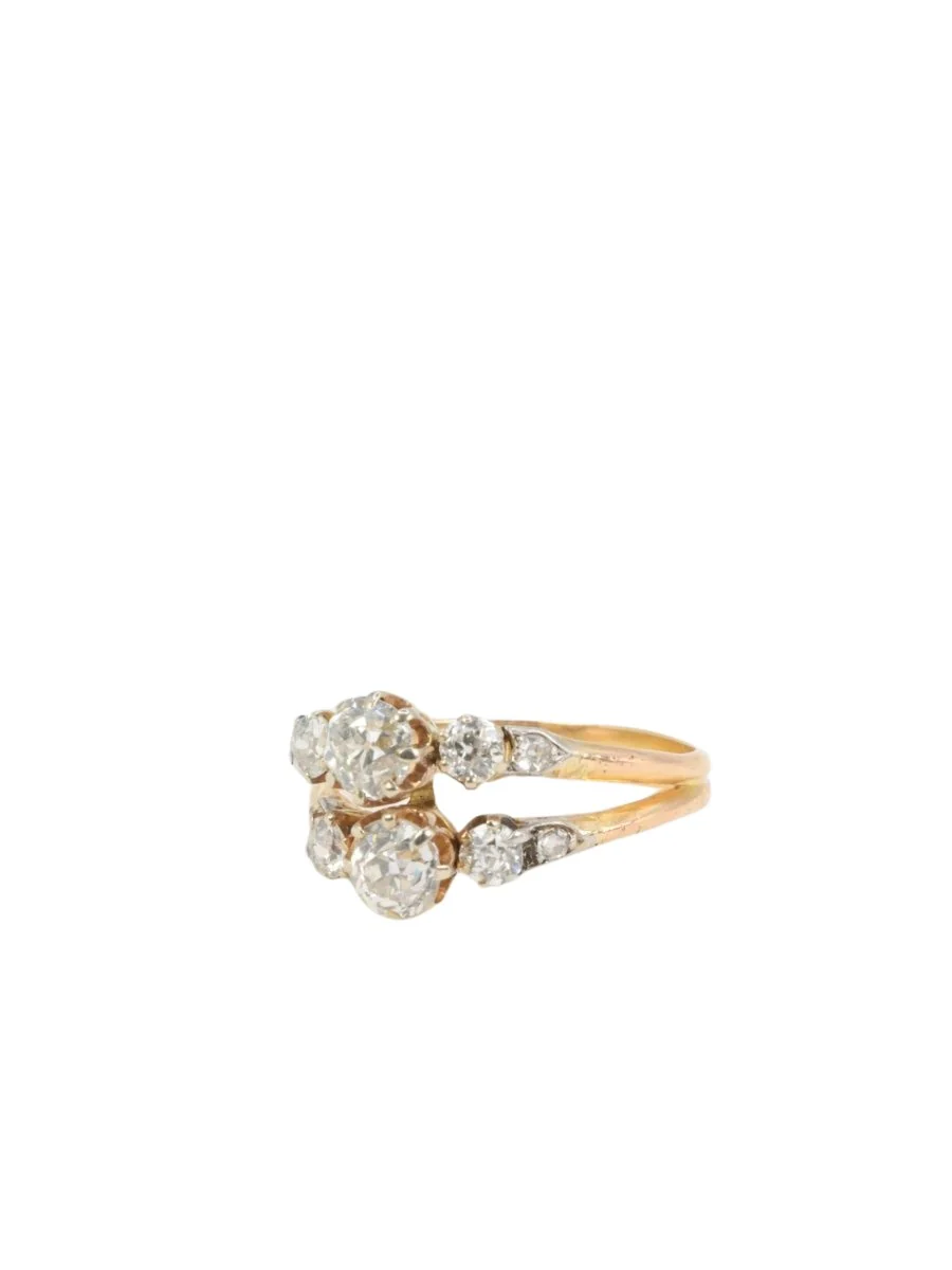Bague ancienne toi et moi en or, argent et diamants taille ancienne - Image 6