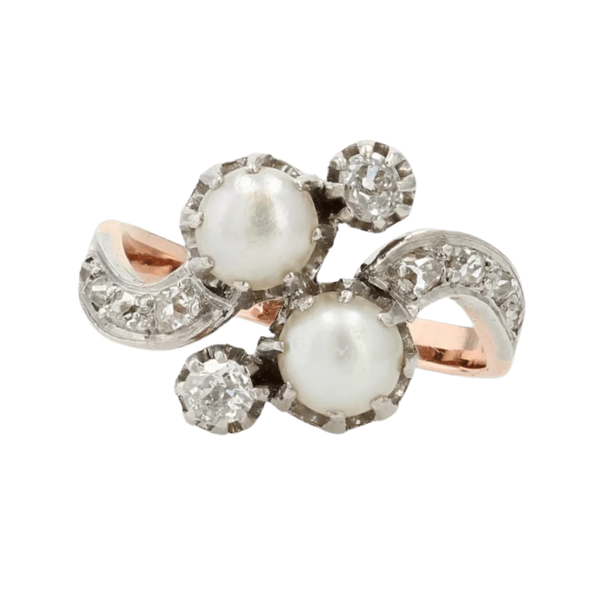Bague Toi & Moi en or rose, perles et diamants