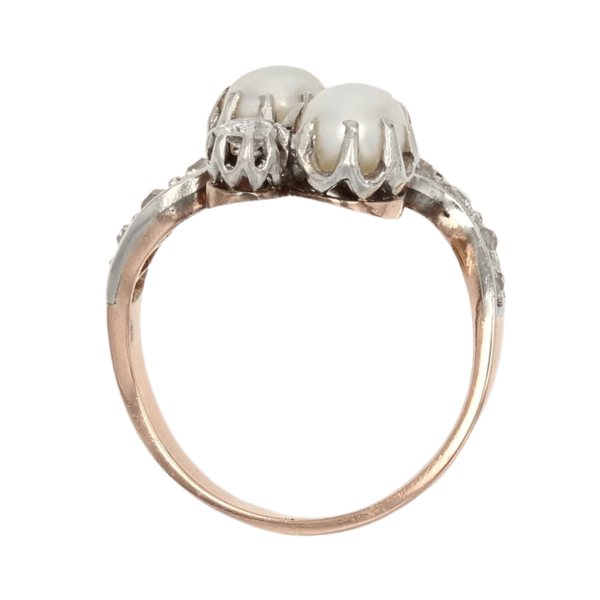 Bague Toi & Moi en or rose, perles et diamants - Image 6