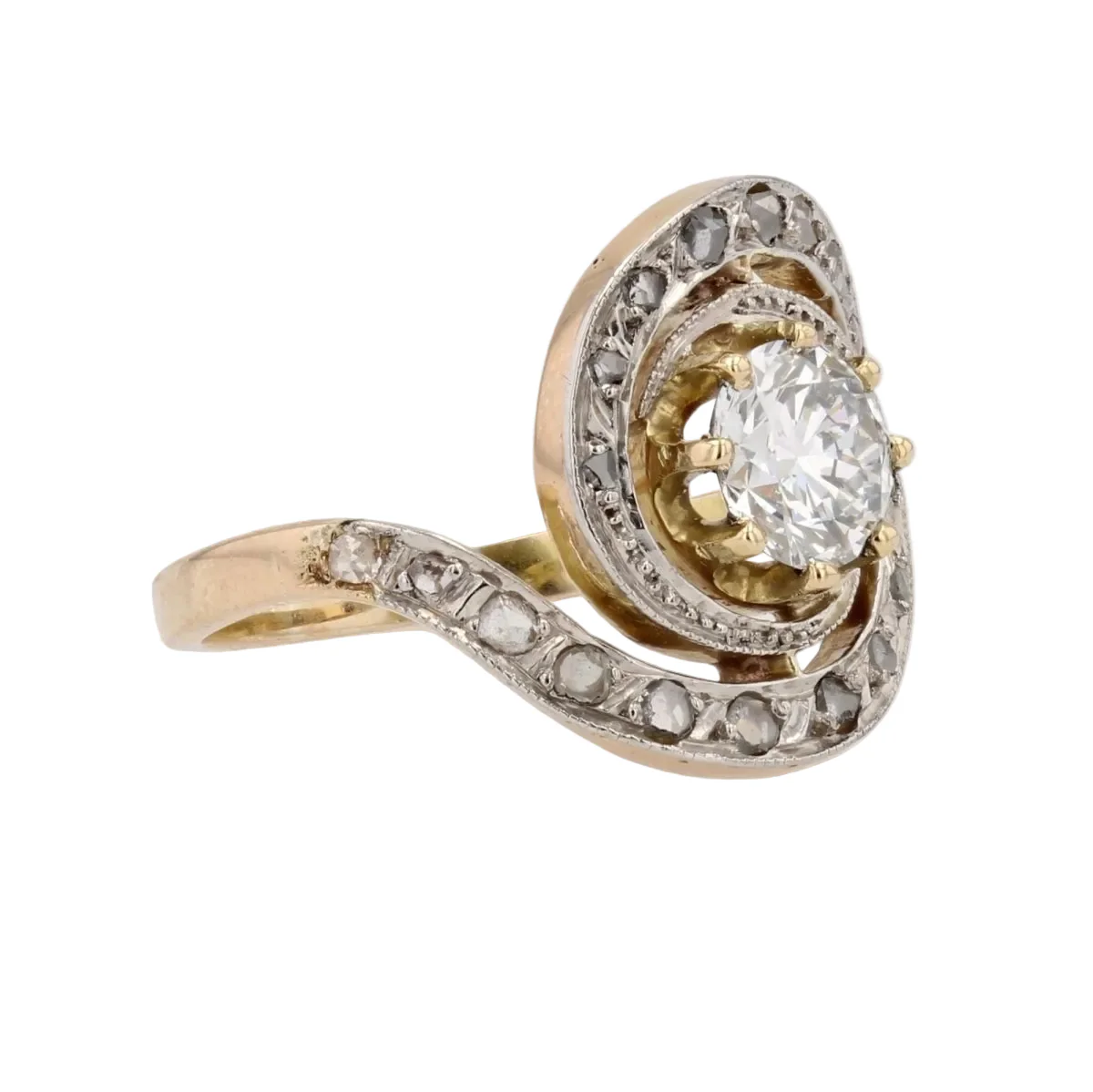 Bague Entourage en or jaune, platine et diamants - Image 5