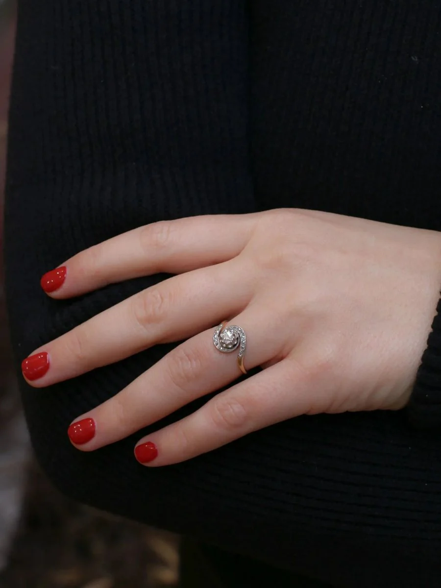 Bague tourbillon en or et diamant taille ancienne - Image 8