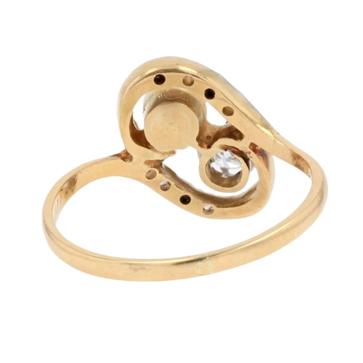 Bague Toi & Moi en or jaune, perle et diamants - Image 4