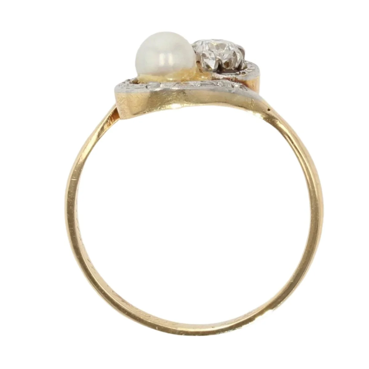 Bague Toi & Moi en or jaune, perle et diamants - Image 6