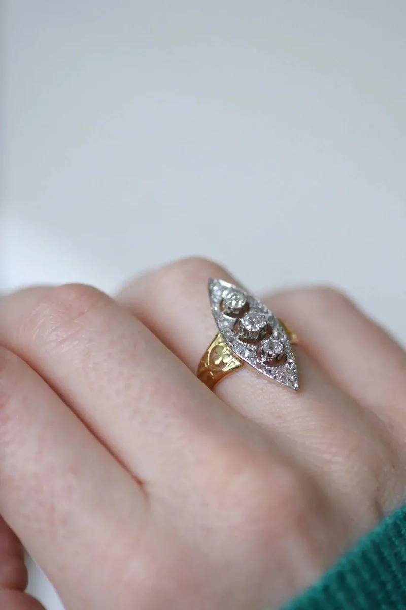 Bague marquise trèfle diamants - Image 4