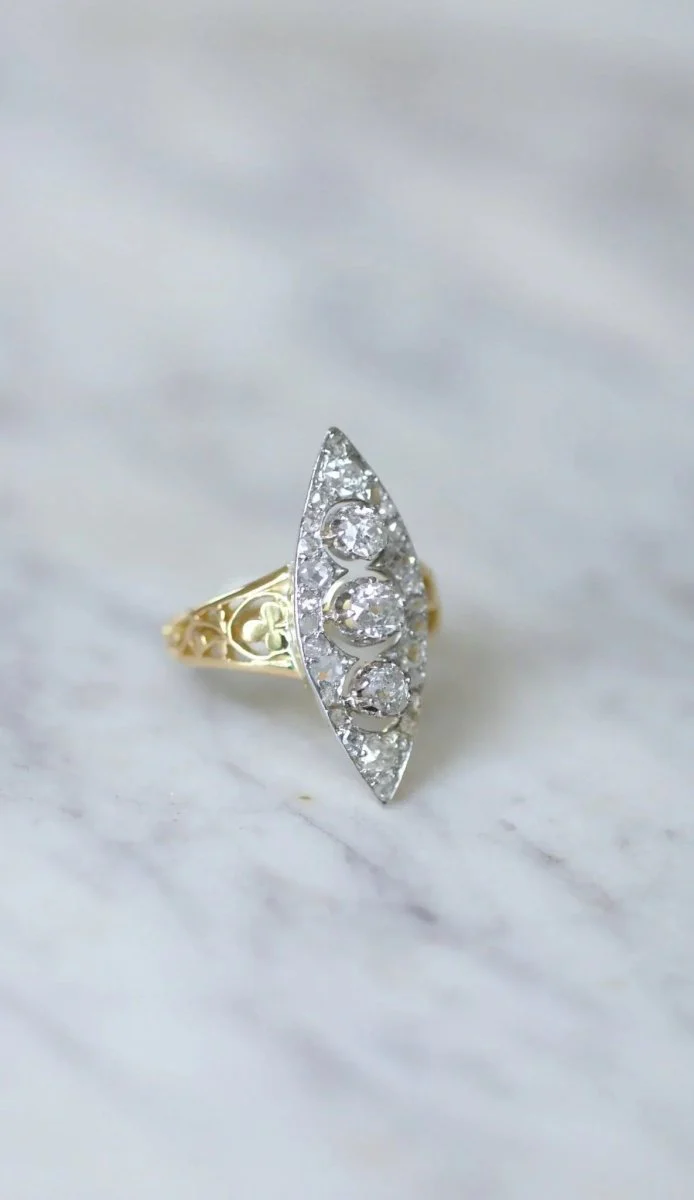 Bague marquise trèfle diamants - Image 5