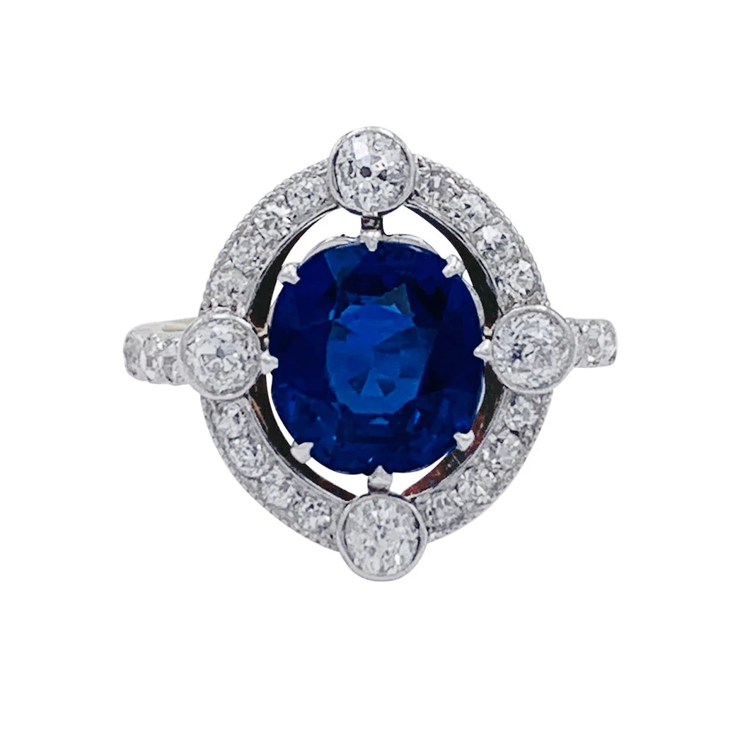 Bague années 1920, saphir Ceylan, diamants taille ancienne - Image 3