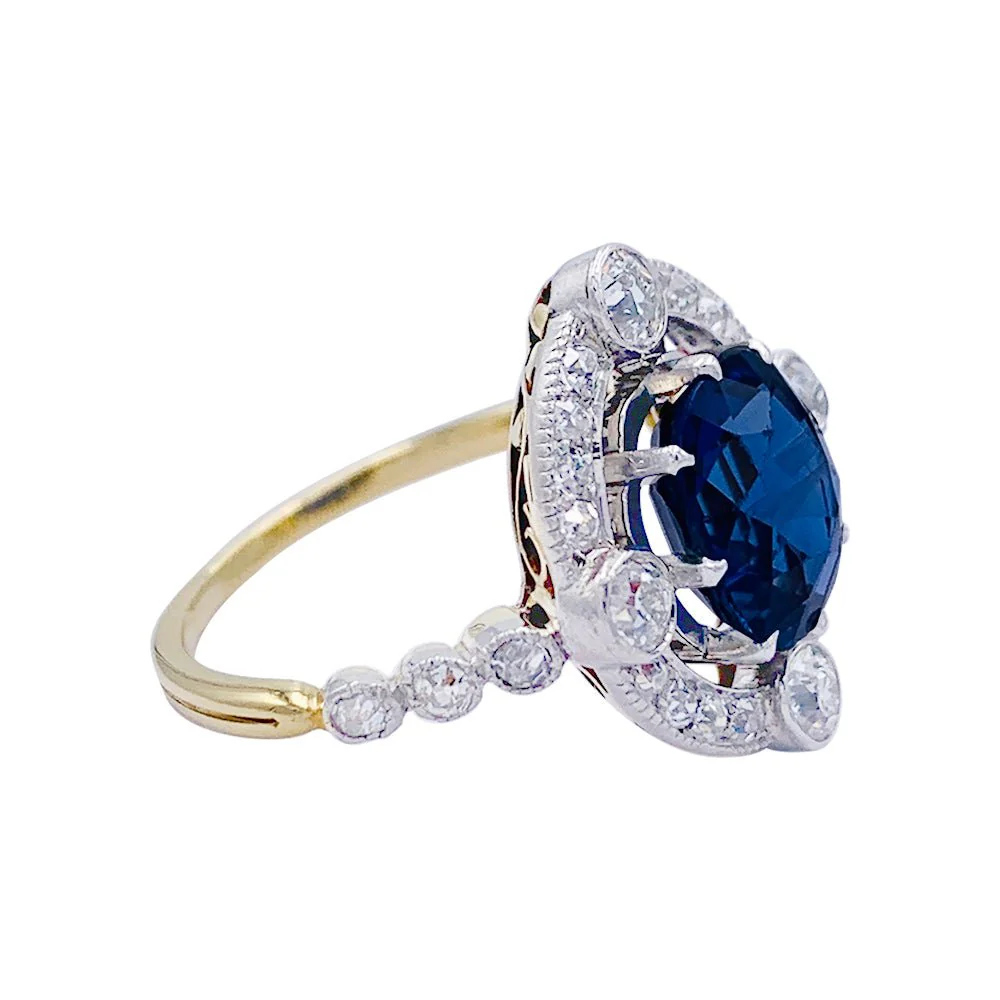 Bague années 1920, saphir Ceylan, diamants taille ancienne - Image 4