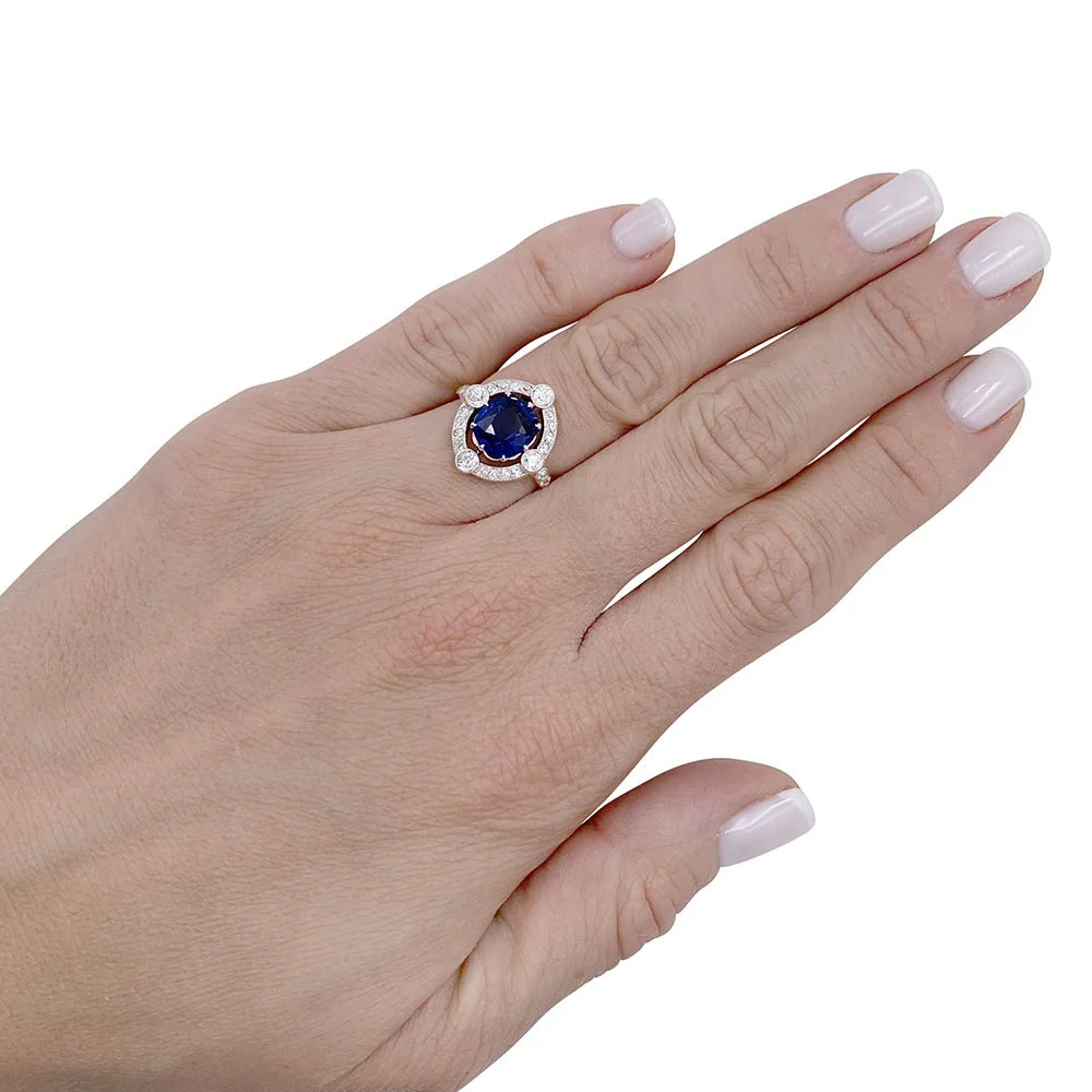 Bague années 1920, saphir Ceylan, diamants taille ancienne - Image 5