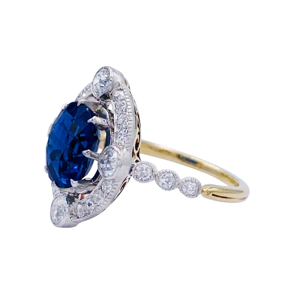 Bague années 1920, saphir Ceylan, diamants taille ancienne - Image 6