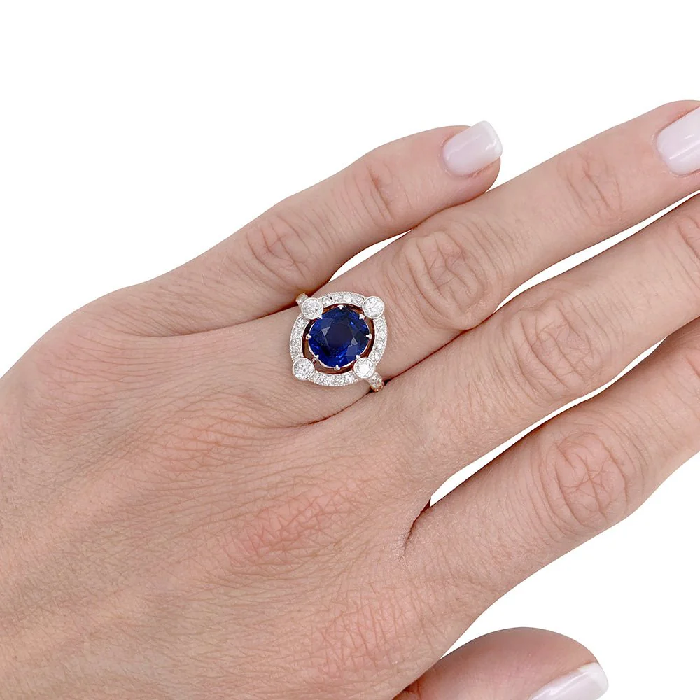 Bague années 1920, saphir Ceylan, diamants taille ancienne - Image 7