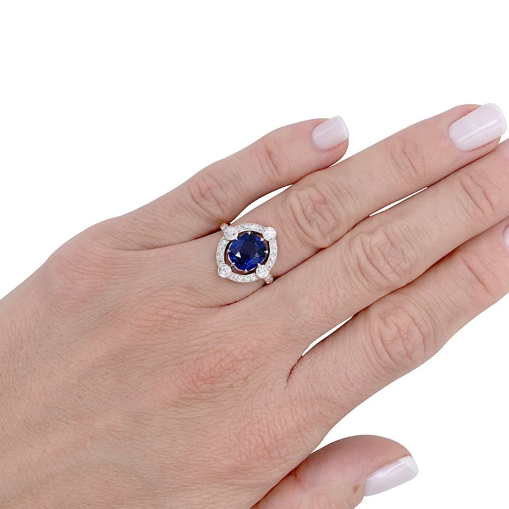 Bague années 1920, saphir Ceylan, diamants taille ancienne - Image 8