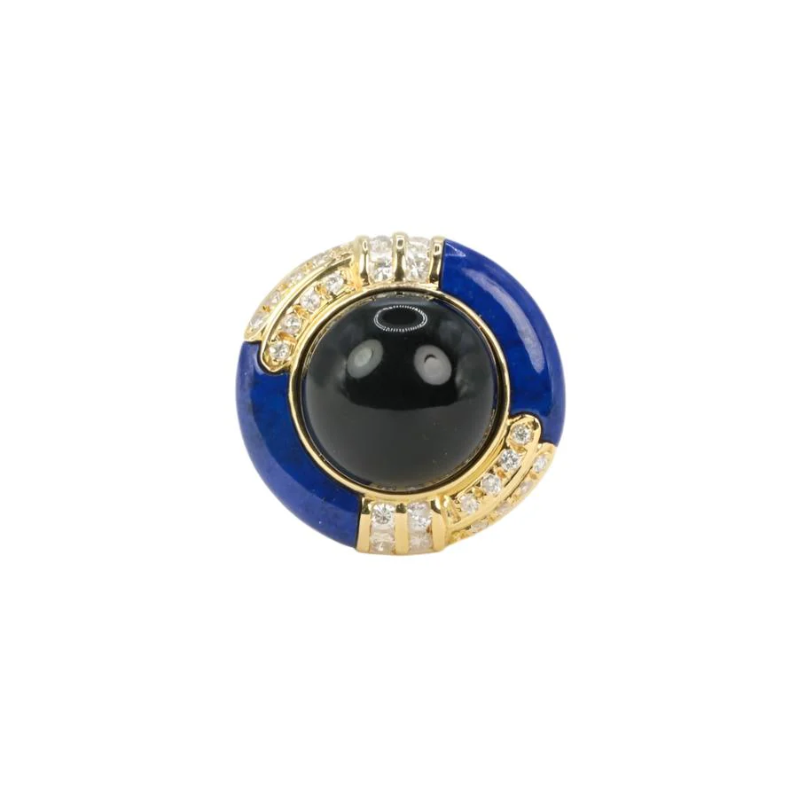 Bague en or jaune, onyx, lapis-lazuli et diamants