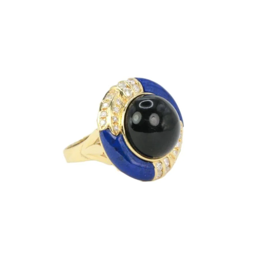 Bague en or jaune, onyx, lapis-lazuli et diamants - Image 2